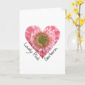 美しいピンクのガーベラ-ハートの形 カード (黄色い花)