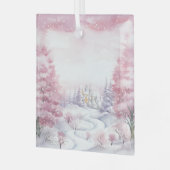 美しいピンクのクリスマスの風景 ガラスオーナメント (正面左)