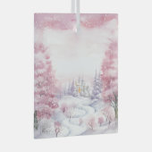 美しいピンクのクリスマスの風景 ガラスオーナメント (正面右)