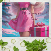 美しいピンクのクリスマスガール01 キッチンタオル (折り畳み)