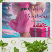 美しいピンクのクリスマスガール01 キッチンタオル (折り畳み)