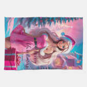 美しいピンクのクリスマスガール01 キッチンタオル (横)