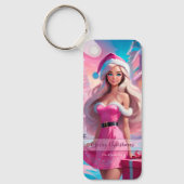 美しいピンクのクリスマスガール01 キーホルダー (正面)