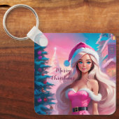 美しいピンクのクリスマスガール01 キーホルダー (正面)