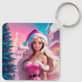 美しいピンクのクリスマスガール01 キーホルダー (裏面)