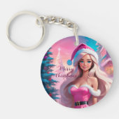 美しいピンクのクリスマスガール01 キーホルダー (正面)