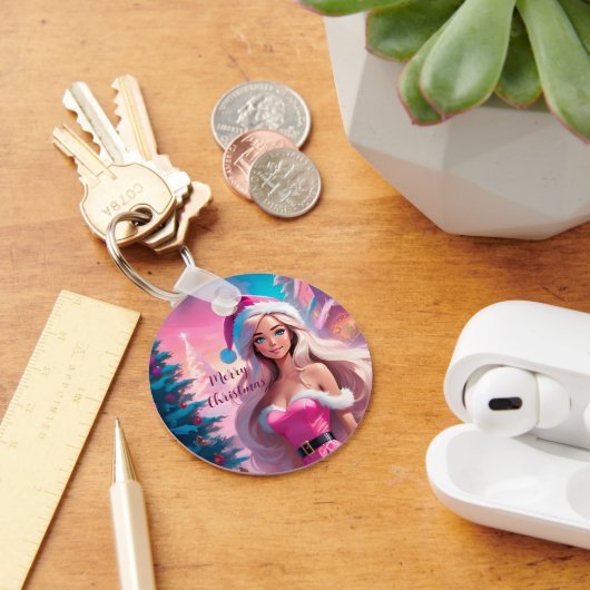 美しいピンクのクリスマスガール01 キーホルダー (デスク)