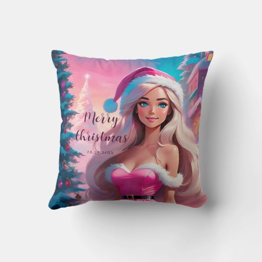 美しいピンクのクリスマスガール01 クッション (裏面)