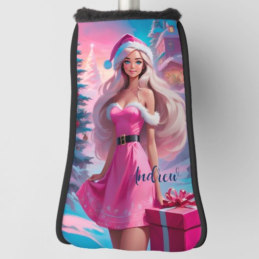 美しいピンクのクリスマスガール01 ゴルフヘッドカバー (回転90)