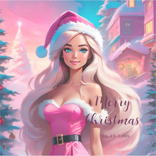 美しいピンクのクリスマスガール01 シール (正面)