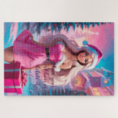 美しいピンクのクリスマスガール01 ジグソーパズル (横)