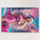 美しいピンクのクリスマスガール01 ジグソーパズル (横)