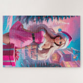 美しいピンクのクリスマスガール01 ジグソーパズル (横)