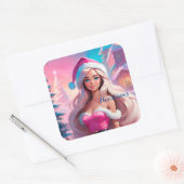 美しいピンクのクリスマスガール01 スクエアシール (封筒)