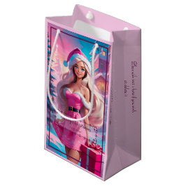 美しいピンクのクリスマスガール01 スモールペーパーバッグ