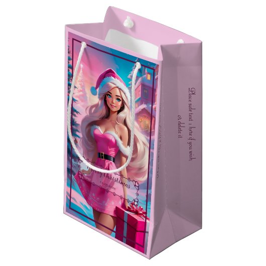 美しいピンクのクリスマスガール01 スモールペーパーバッグ (正面アングル)