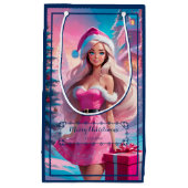 美しいピンクのクリスマスガール01 スモールペーパーバッグ (正面)