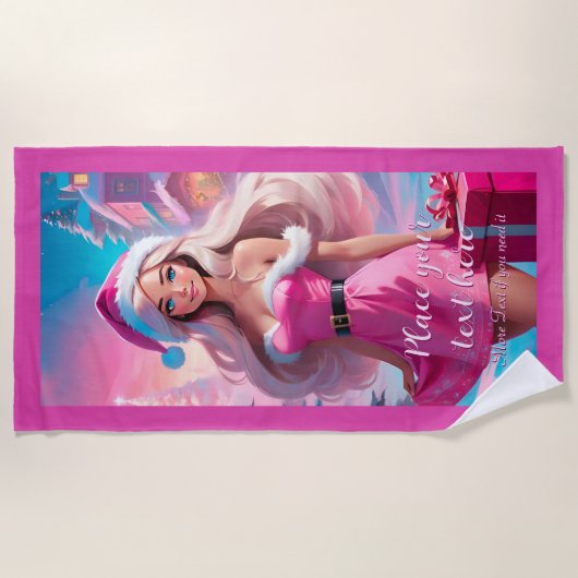 美しいピンクのクリスマスガール01 ビーチタオル (正面)
