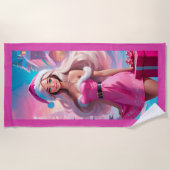 美しいピンクのクリスマスガール01 ビーチタオル (正面)