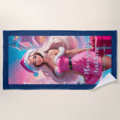 美しいピンクのクリスマスガール01 ビーチタオル (正面)