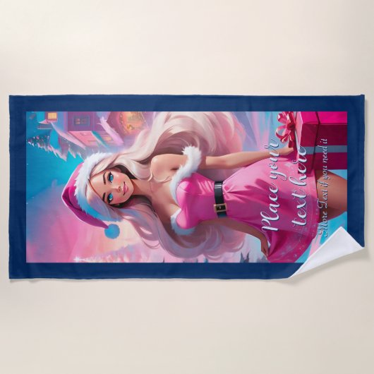 美しいピンクのクリスマスガール01 ビーチタオル (正面)