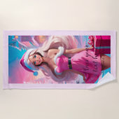 美しいピンクのクリスマスガール01 ビーチタオル (正面)