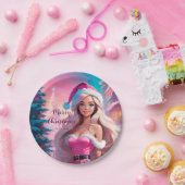 美しいピンクのクリスマスガール01 ペーパープレート (パーティー)