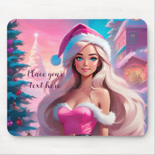 美しいピンクのクリスマスガール01 マウスパッド