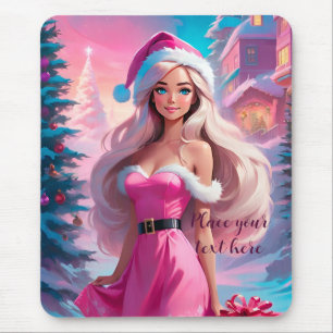 美しいピンクのクリスマスガール01 マウスパッド