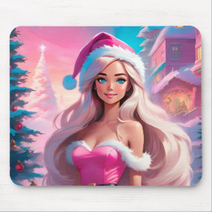 美しいピンクのクリスマスガール01 マウスパッド