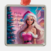美しいピンクのクリスマスガール01 メタルオーナメント (正面)