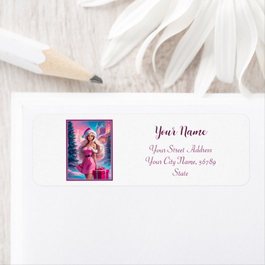 美しいピンクのクリスマスガール01 ラベル (インサイチュ)