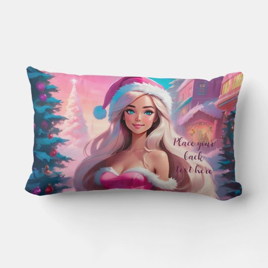 美しいピンクのクリスマスガール01 ランバークッション (裏面)