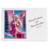 美しいピンクのクリスマスガール01 ラージペーパーバッグ (正面)