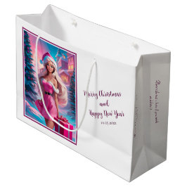 美しいピンクのクリスマスガール01 ラージペーパーバッグ