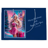 美しいピンクのクリスマスガール01 ラージペーパーバッグ (正面)