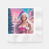 美しいピンクのクリスマスガール01 縁ありカクテルナプキン (正面)