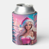 美しいピンクのクリスマスガール01 缶クーラー (缶正面)