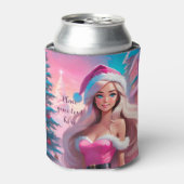 美しいピンクのクリスマスガール01 缶クーラー (缶正面)