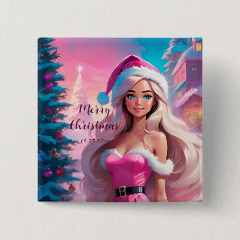 美しいピンクのクリスマスガール01 缶バッジ