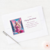 美しいピンクのクリスマスガール01 長方形シール (封筒)