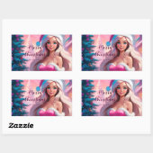 美しいピンクのクリスマスガール01 長方形シール (シート)