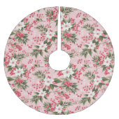 美しいピンクのクリスマスフローラとベリー ブラッシュドポリエステルツリースカート (正面)