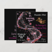 美しいピンクのクリスマス パーティーのお祝い 招待状 (正面/裏面)