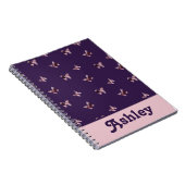 美しいピンクのサテンバタフライパターン動物 ノートブック (右側)