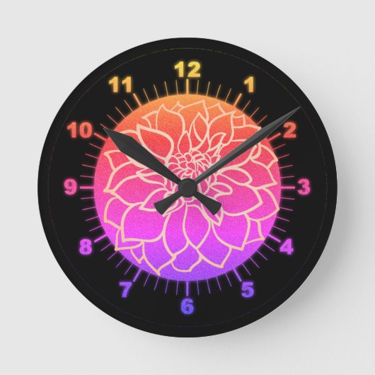 美しいピンクのダリア   ラウンド壁時計 (正面)