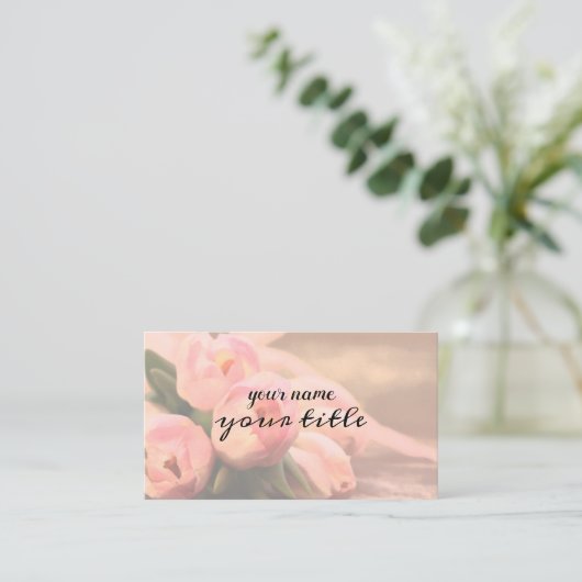 美しいピンクのチューリップの背景の花柄 名刺 (スタンド正面)