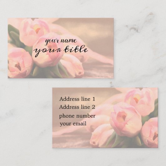 美しいピンクのチューリップの背景の花柄 名刺 (正面/裏面)