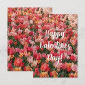 美しいピンクのチューリップガーデンバレンタインデーカード サンキューカード (正面/裏面)