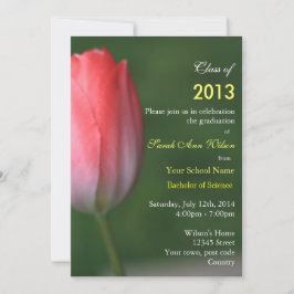 美しいピンクのチューリップ花卒業式パーティー 招待状